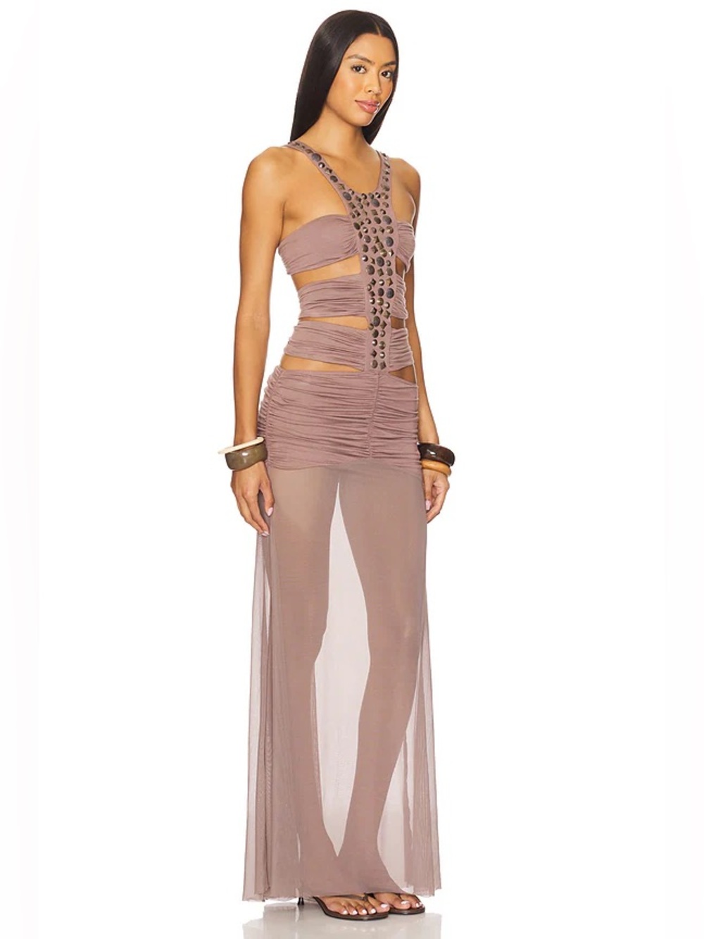 Jaded London 6am Cutout Crystal Mesh Maxi Dress In Violet — image 2 of 3